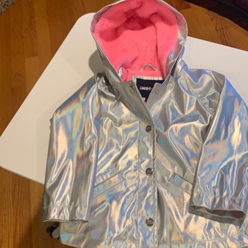 Limited too insulated silver rain coat with pink lining